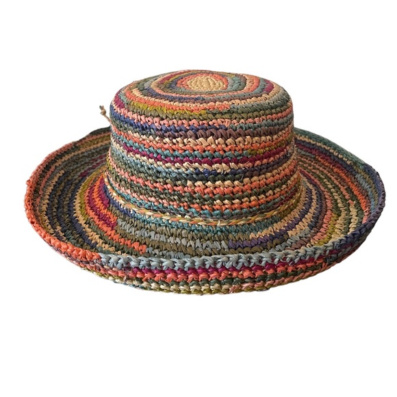 San Diego hat,multi colored crocheted,raffia,kettle,brim hat,tropical storm,New - Picture 2 of 6